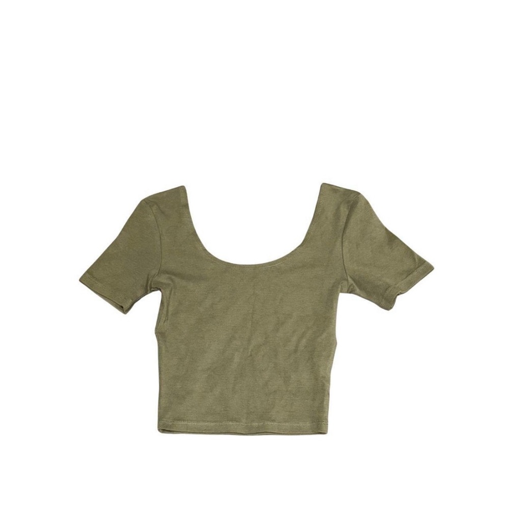Olive Green Scoop Neck Cropped Top Short Sleeve Size XS